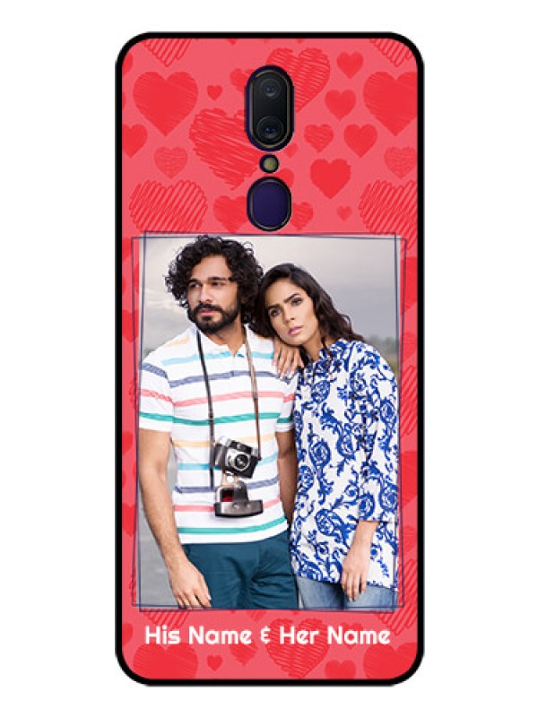 Custom Oppo A9 Photo Printing on Glass Case  - with Red Heart Symbols Design
