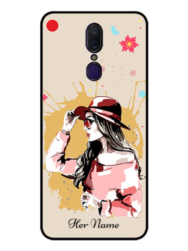 Custom Oppo A9 Photo Printing on Glass Case - Women with pink hat Design