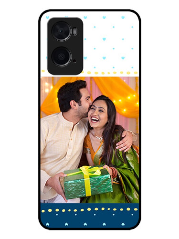 Custom Oppo A96 Personalized Glass Phone Case - White and Blue Abstract Design