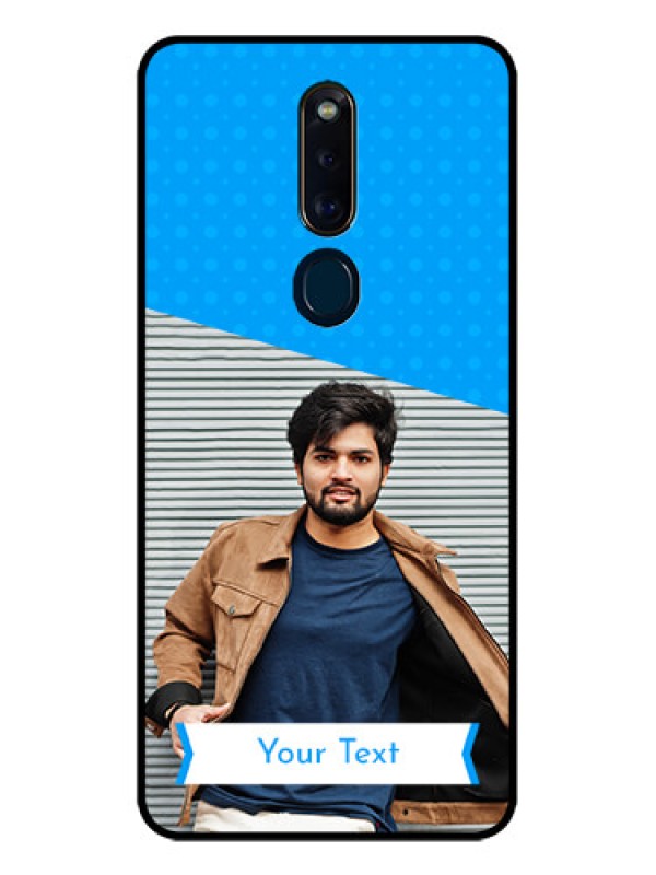 Custom Oppo F11 Pro Photo Printing on Glass Case  - Simple Blue Color Design