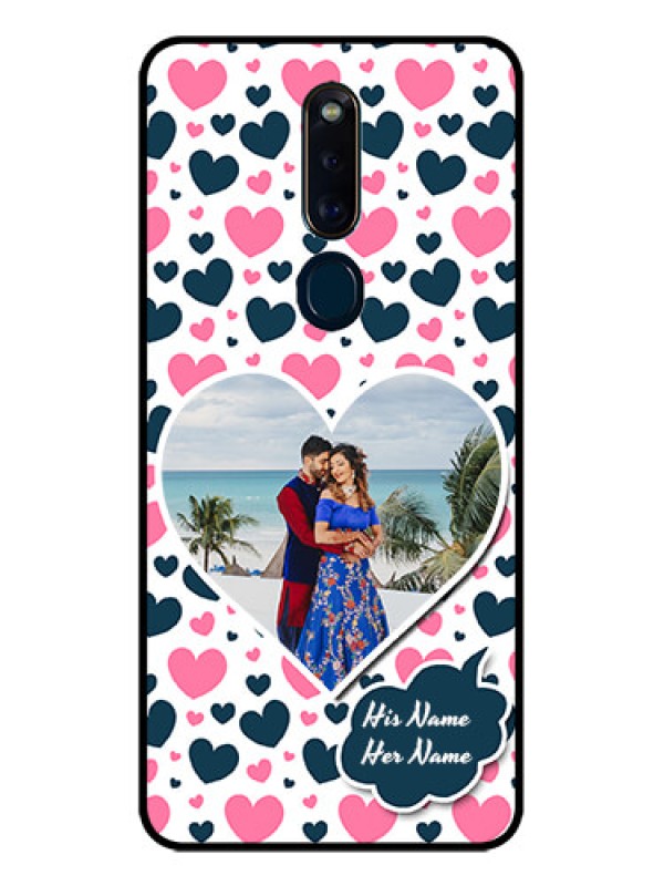 Custom Oppo F11 Pro Custom Glass Phone Case  - Pink & Blue Heart Design