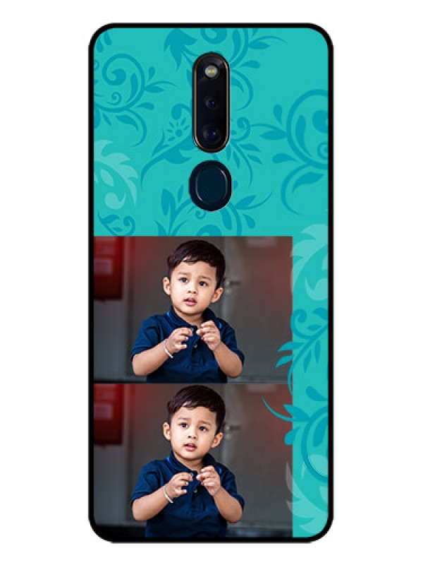 Custom Oppo F11 Pro Personalized Glass Phone Case  - with Photo and Green Floral Design 
