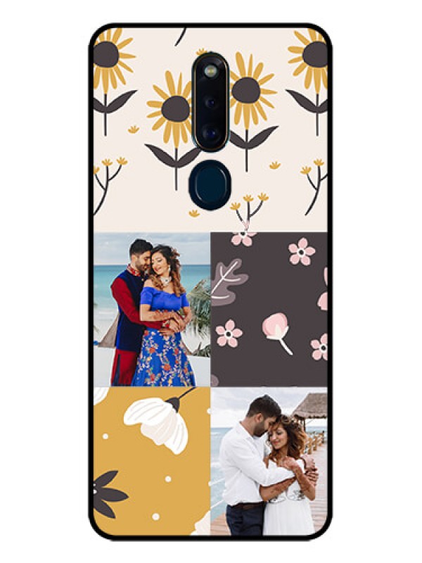 Custom Oppo F11 Pro Photo Printing on Glass Case  - 3 Images with Floral Design