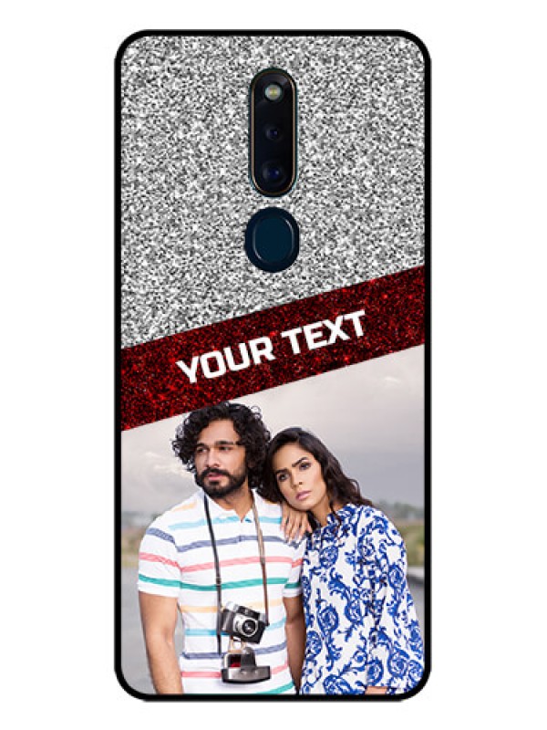Custom Oppo F11 Pro Personalized Glass Phone Case  - Image Holder with Glitter Strip Design