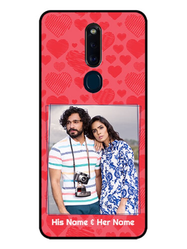 Custom Oppo F11 Pro Photo Printing on Glass Case  - with Red Heart Symbols Design