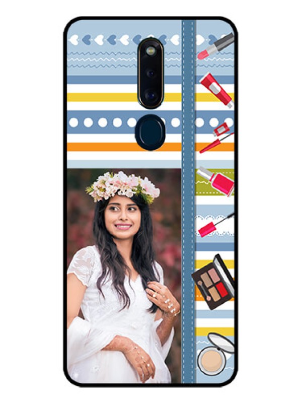 Custom Oppo F11 Pro Personalized Glass Phone Case  - Makeup Icons Design