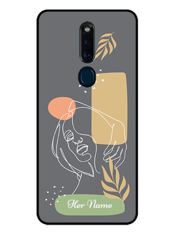 Custom Oppo F11 Pro Custom Glass Phone Case - Gazing Woman line art Design