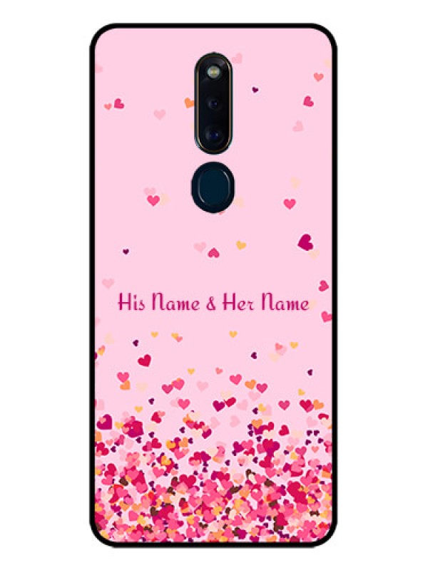 Custom Oppo F11 Pro Photo Printing on Glass Case - Floating Hearts Design