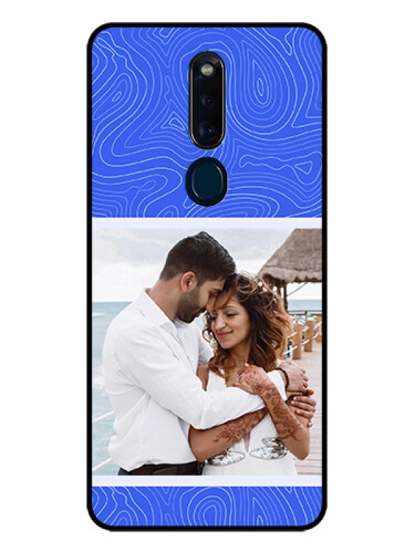 Custom Oppo F11 Pro Custom Glass Mobile Case - Curved line art with blue and white Design
