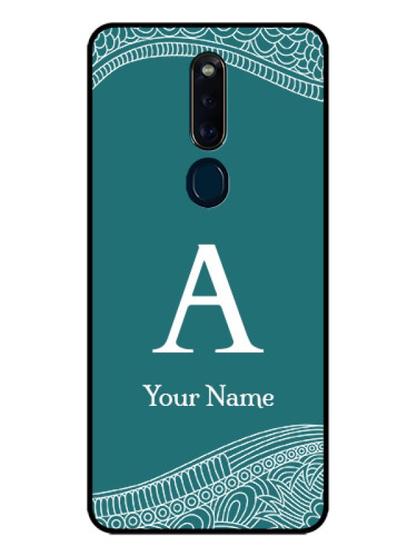Custom Oppo F11 Pro Personalized Glass Phone Case - line art pattern with custom name Design