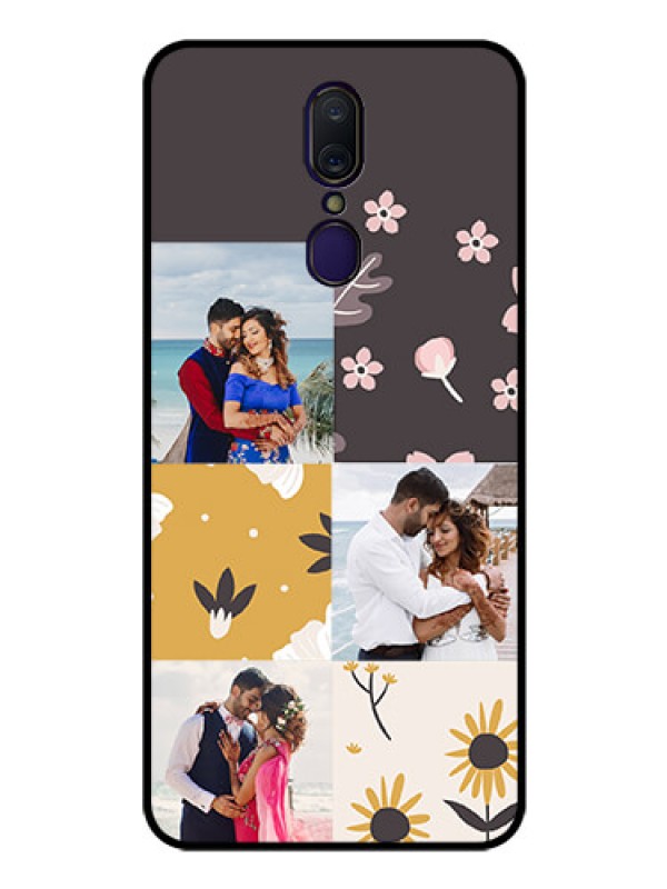 Custom Oppo F11 Photo Printing on Glass Case  - 3 Images with Floral Design