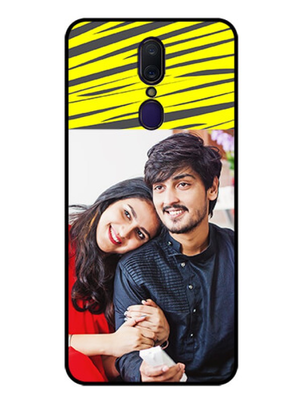 Custom Oppo F11 Photo Printing on Glass Case  - Yellow Abstract Design