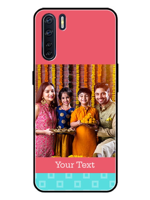 Custom Oppo F15 Personalized Glass Phone Case  - Peach & Blue Color Design