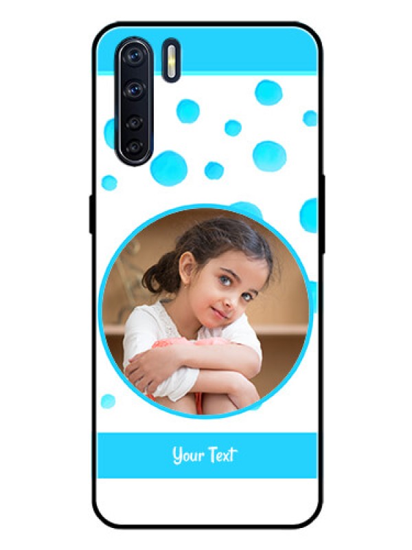 Custom Oppo F15 Photo Printing on Glass Case  - Blue Bubbles Pattern Design