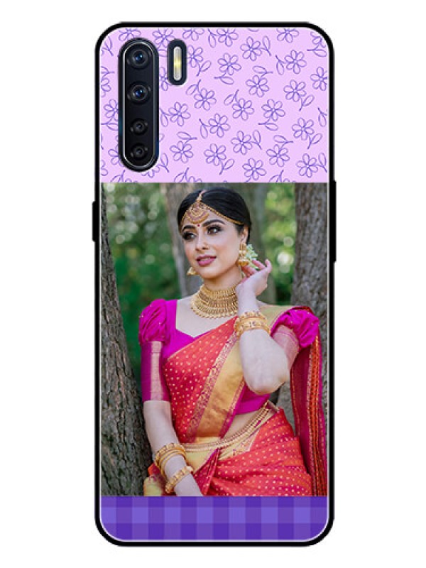 Custom Oppo F15 Custom Glass Phone Case  - Purple Floral Design