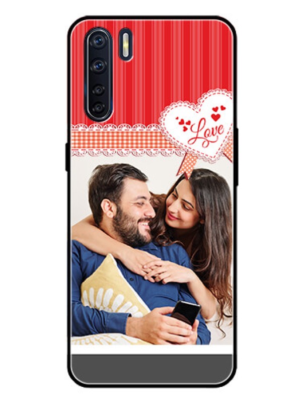 Custom Oppo F15 Custom Glass Mobile Case  - Red Love Pattern Design