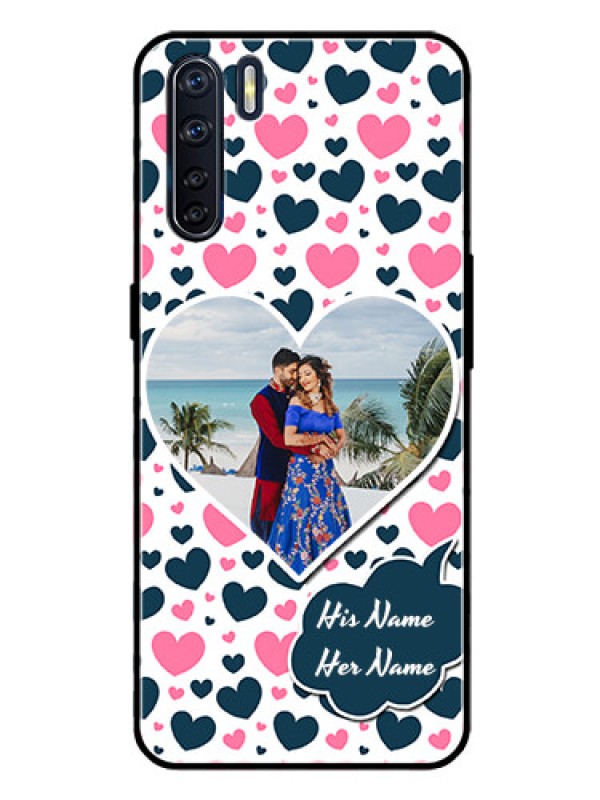 Custom Oppo F15 Custom Glass Phone Case  - Pink & Blue Heart Design