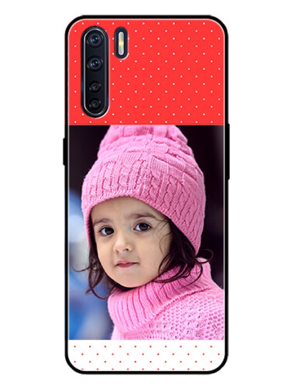 Custom Oppo F15 Photo Printing on Glass Case  - Red Pattern Design