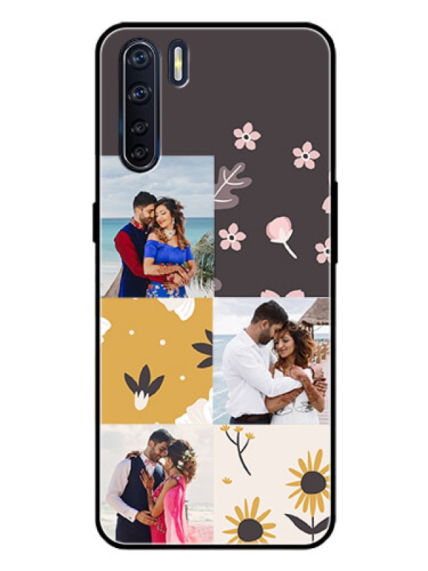 Custom Oppo F15 Photo Printing on Glass Case  - 3 Images with Floral Design