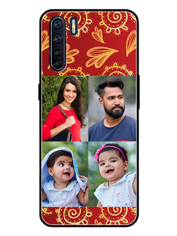 Custom Oppo F15 Photo Printing on Glass Case  - 4 Image Traditional Design