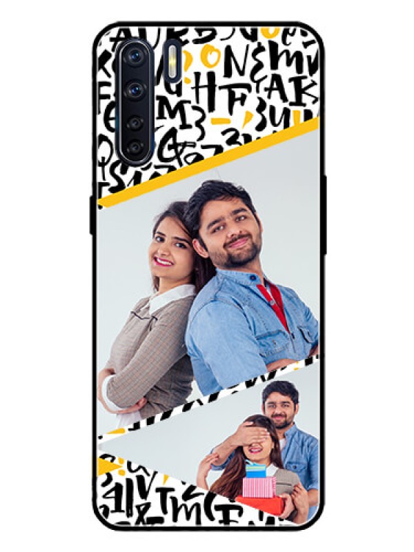 Custom Oppo F15 Custom Glass Mobile Case  - Letters Pattern Design
