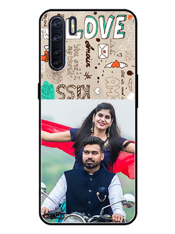 Custom Oppo F15 Custom Glass Phone Case  - Love Doodle Pattern 