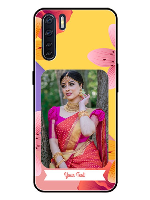 Custom Oppo F15 Custom Glass Mobile Case  - 3 Image With Vintage Floral Design