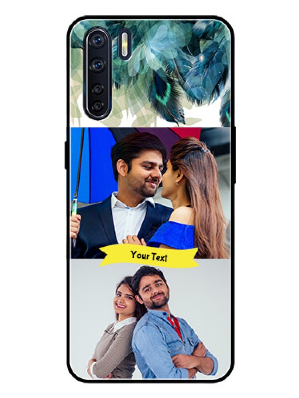 Custom Oppo F15 Personalized Glass Phone Case  - Image with Boho Peacock Feather Design