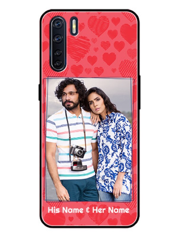 Custom Oppo F15 Photo Printing on Glass Case  - with Red Heart Symbols Design