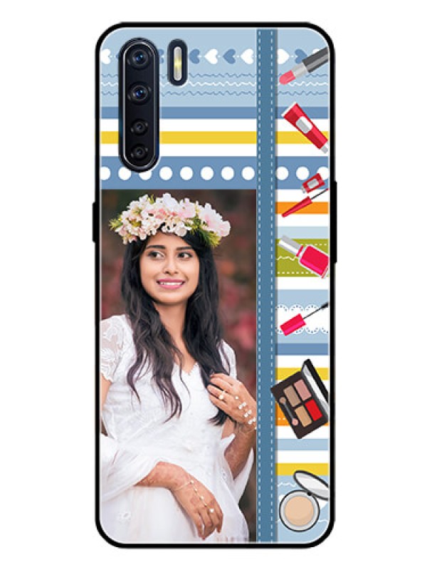 Custom Oppo F15 Personalized Glass Phone Case  - Makeup Icons Design