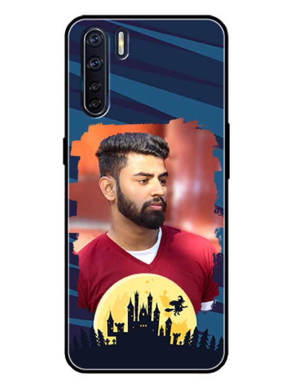 Custom Oppo F15 Photo Printing on Glass Case  - Halloween Witch Design 