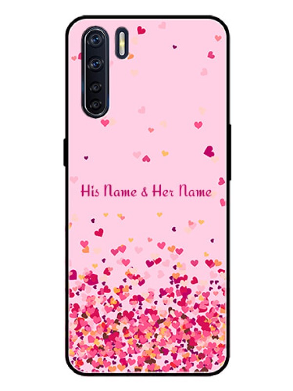 Custom Oppo F15 Photo Printing on Glass Case - Floating Hearts Design
