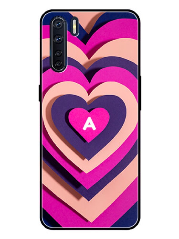 Custom Oppo F15 Custom Glass Mobile Case - Cute Heart Pattern Design