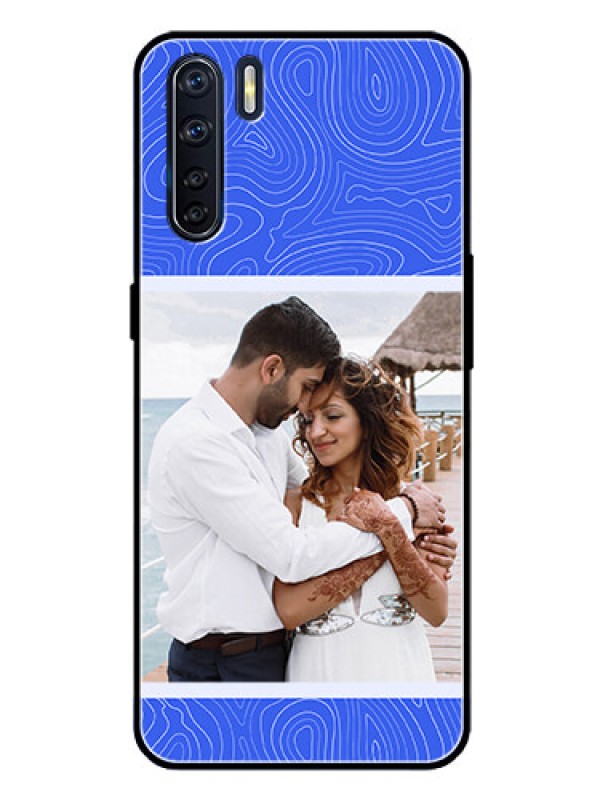 Custom Oppo F15 Custom Glass Mobile Case - Curved line art with blue and white Design