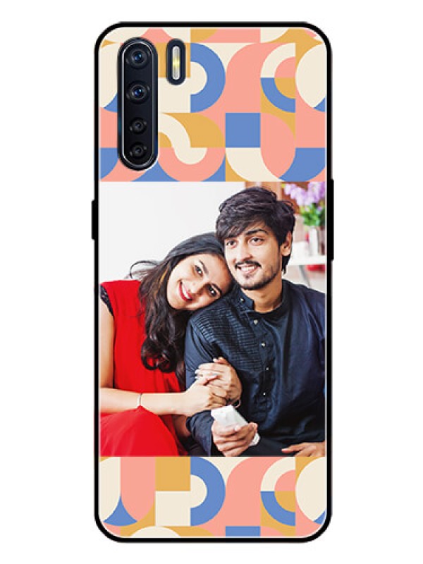 Custom Oppo F15 Photo Printing on Glass Case - Semi-circle Maze Pattern Design