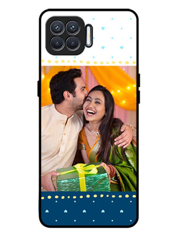 Custom Oppo F17 Pro Personalized Glass Phone Case  - White and Blue Abstract Design