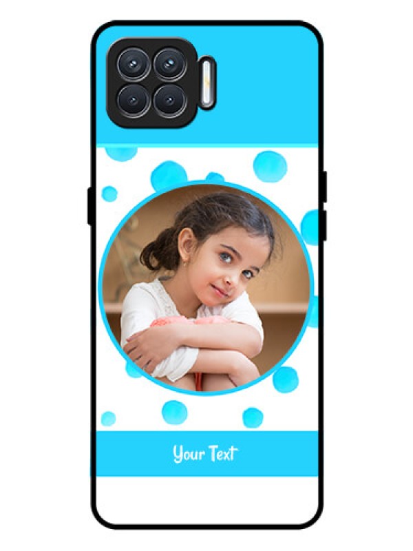 Custom Oppo F17 Pro Photo Printing on Glass Case  - Blue Bubbles Pattern Design