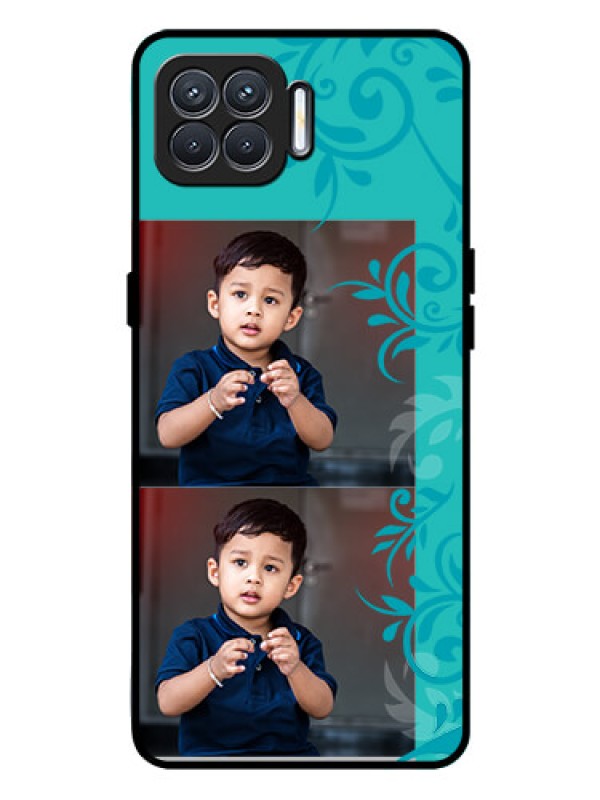 Custom Oppo F17 Pro Personalized Glass Phone Case  - with Photo and Green Floral Design 