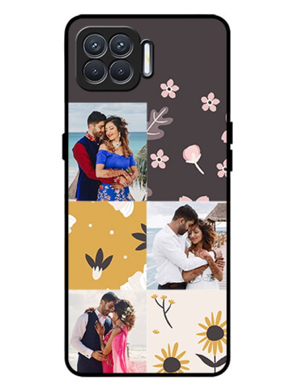 Custom Oppo F17 Pro Photo Printing on Glass Case  - 3 Images with Floral Design