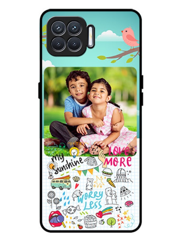 Custom Oppo F17 Pro Photo Printing on Glass Case  - Doodle love Design