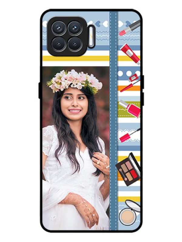 Custom Oppo F17 Pro Personalized Glass Phone Case  - Makeup Icons Design