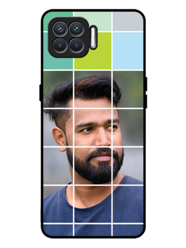 Custom Oppo F17 Pro Photo Printing on Glass Case  - with white box pattern 