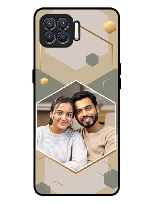 Custom Oppo F17 Pro Photo Printing on Glass Case - Stylish Hexagon Pattern Design