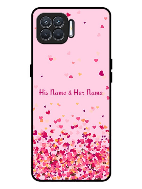 Custom Oppo F17 Pro Photo Printing on Glass Case - Floating Hearts Design