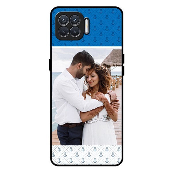 Oppo F17 Photo Printing on Glass Case  - Blue Anchors Design