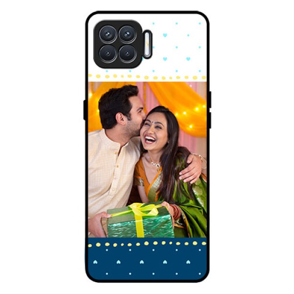 Oppo F17 Personalized Glass Phone Case  - White and Blue Abstract Design