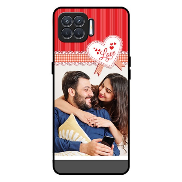 Oppo F17 Custom Glass Mobile Case  - Red Love Pattern Design