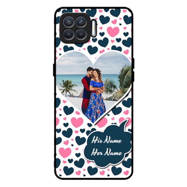 Oppo F17 Custom Glass Phone Case - Pink & Blue Heart Design Oppo F17 Custom Glass Phone Case - Pink & Blue Heart Design