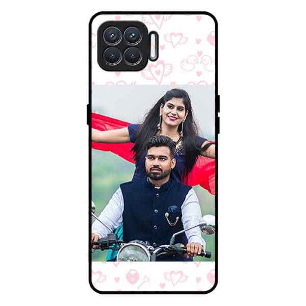 Oppo F17 Custom Glass Mobile Case  - Pink Flying Heart Design