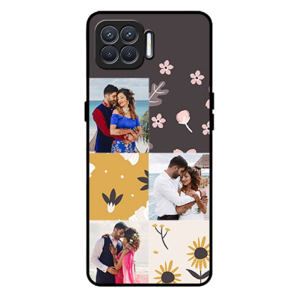 Oppo F17 Photo Printing on Glass Case  - 3 Images with Floral Design